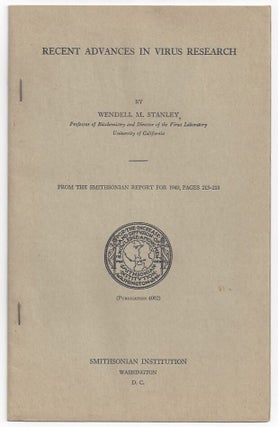 Item #11967 Recent Advances in Virus Research. Wendell M. Stanley