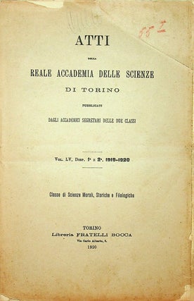 Item #15324 Atti Della Reale Accademia Delle Scienze Di Torino Pubblicati Dagli Accademici...