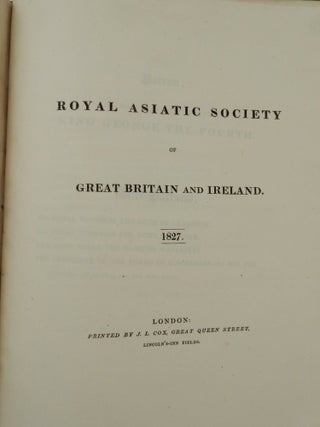 Transactions of the Royal Asiatic Society of Great Britain and Ireland ... Vol. I.