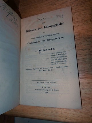 Item #15908 Ueber Dolomite Der Lahngegenden Und Das Mit Denselben in Verbindung Stehende...