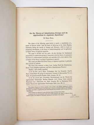 Item #16438 On the Theory of Substitution Groups and Its Applicatio ns to Algebraic Equations....