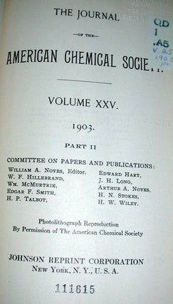 Journal of the American Chemical Society Volumes 1 to 25 1879-1903