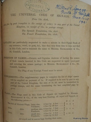The Universal Code of Signals for The Mercantile Marine of All Nations, by the Late Captain Marryat, R. N. with a Selection of Sentences Adapted for Convoys, and Systems of Geometrical, Night & Fog Signals