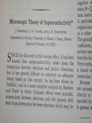 Item #20128 Microscopic Theory of Superconductivity. J. Bardeen, L. N. Cooper, J. R. Schrieffer