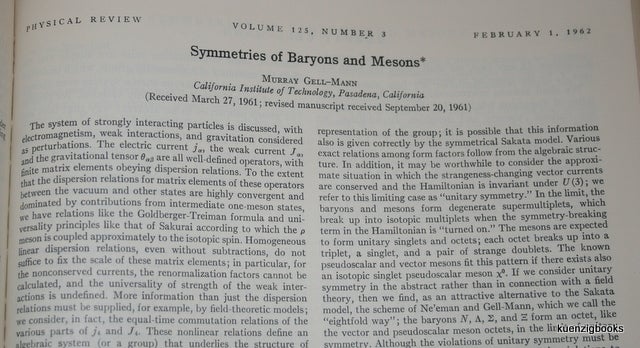 Item #20129 Symmetries of Baryons and Mesons. Murray Gell-Mann.