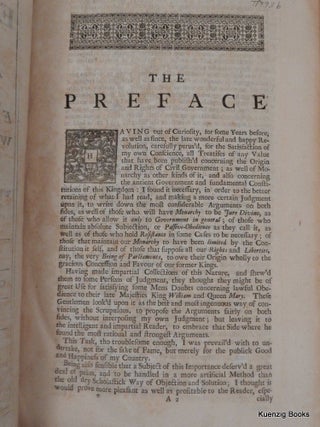 Bibliotheca Politica: or, an Enquiry into the Antient [sic] Constitution of the English Government, with respect to the just Extent of the Regal Power, and the Rights and Liberties of the Subject. Wherein all the chief arguments both for and against the late Revolution, are impartially represented and consider'd. In Fourteen Dialogues