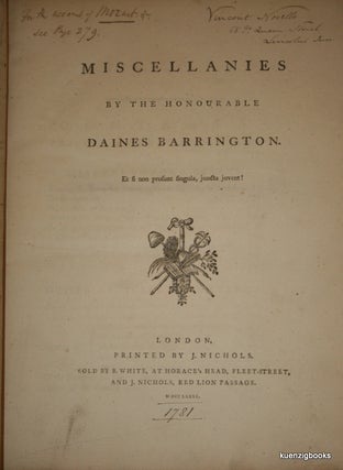 Item #20257 Miscellanies by the Honourable Daines Barrington. VOYAGE, TRAVEL