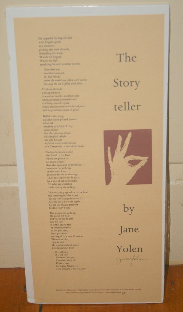 Item #21234 The Story Teller [A POETRY BROADSIDE]. Jane Yolen.