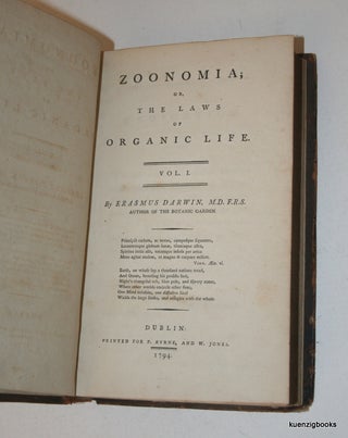 Item #22070 Zoonomia ; or, the Laws of Organic Life Volume I ONLY. Erasmus Darwin