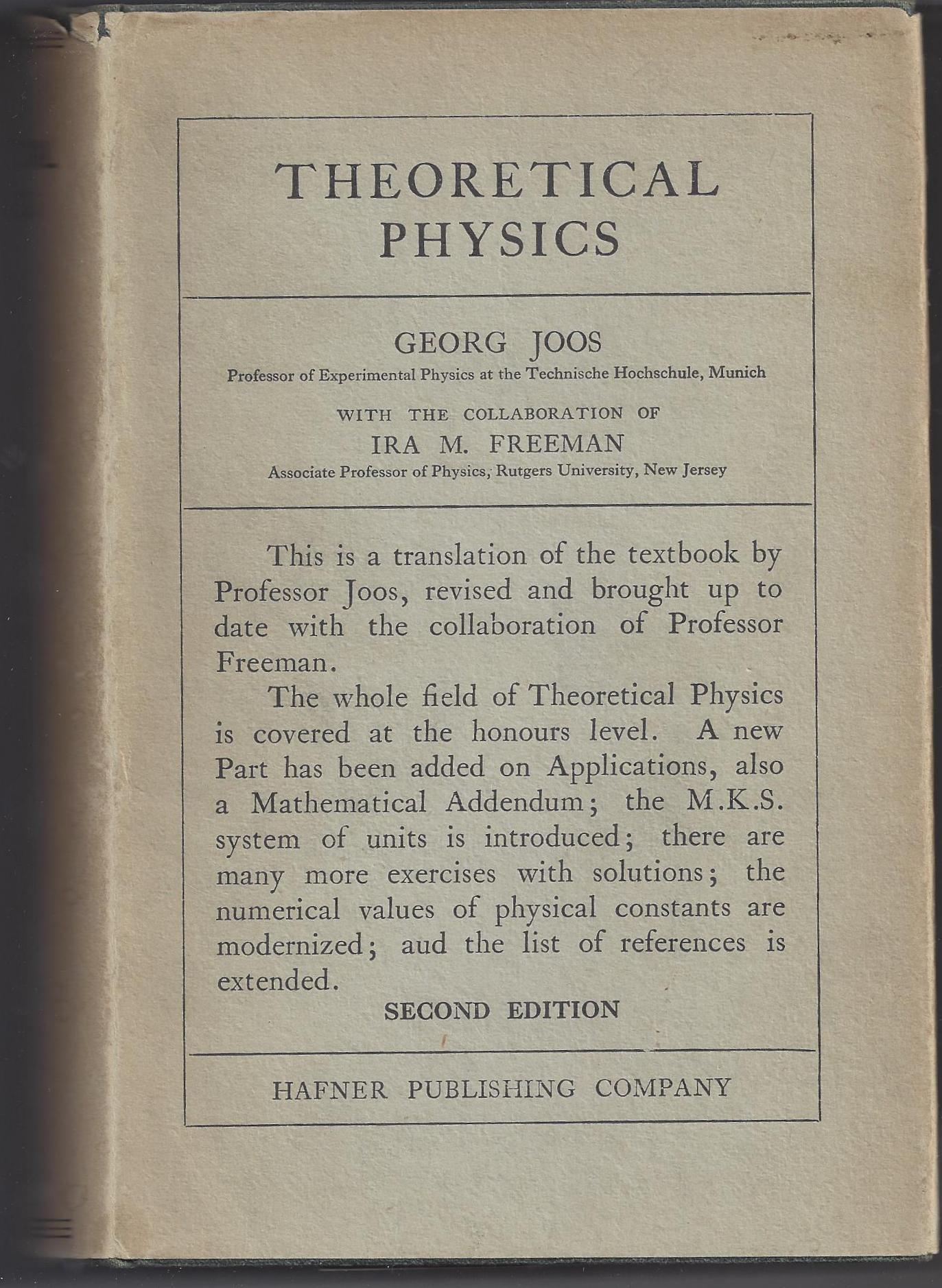 美品　Theoretical Physics 英語版　ja1 Theoretical Physics Second Edition | Georg Joos, Ira M. Freeman