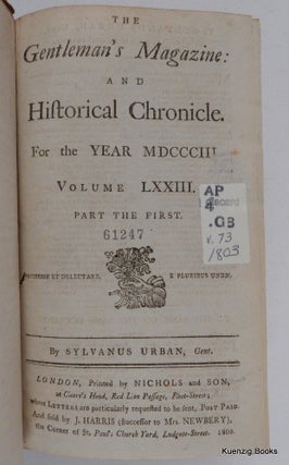 Item #23183 The Gentleman's Magazine : and Historical Chronicle. For the Year MDCCCIII Volume...