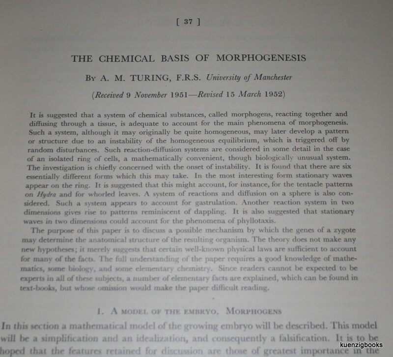 The Chemical Basis of Morphogenesis | A. M. Turing, Alan | First Edition