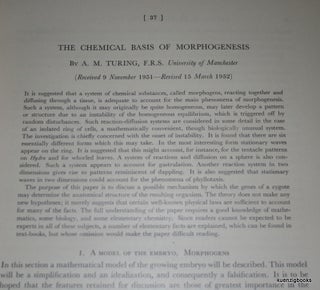 Item #23604 The Chemical Basis of Morphogenesis. A. M. Turing, Alan