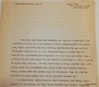 [ Inventors ] Small archive of material related to John Hays Hammond Jr. including signed letters and a detailed biographical article by Janet Mabie