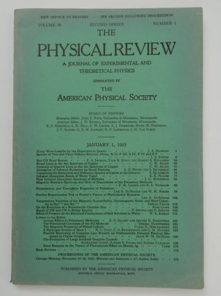 Item #25490 A Hydrogen Isotope of Mass 2. H. C. Urey, F. G. Brickweede, G. M. Murphy