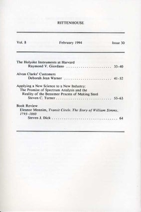 Rittenhouse Vol. 8 No. 2 (Issue 30): Journal of the American Scientific Instrument Enterprise Feb 1994