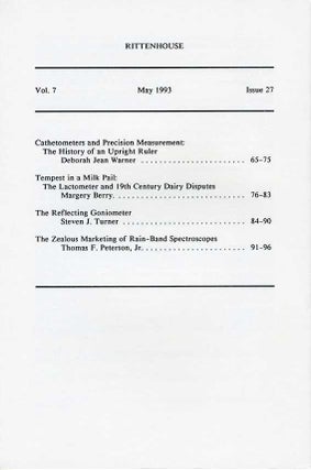 Rittenhouse Vol. 7 No. 3 (Issue 27): Journal of the American Scientific Instrument Enterprise May 1993