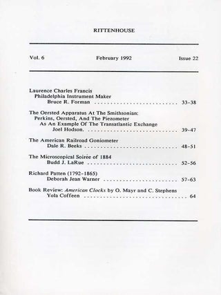 Rittenhouse Vol. 6 No. 2 (Issue 22): Journal of the American Scientific Instrument Enterprise Feb 1992