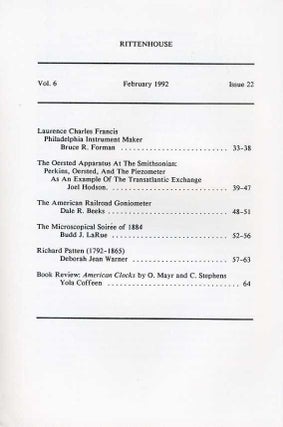 Rittenhouse Vol. 6 No. 2 (Issue 22): Journal of the American Scientific Instrument Enterprise Feb 1992