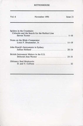 Rittenhouse Vol. 6 No. 1 (Issue 21): Journal of the American Scientific Instrument Enterprise Nov 1991