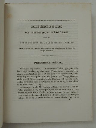 Recherches médico-physiologiques sur l'électricité animale : suivies d'observations et de considérations pratiques sur le procédé médical de la neutralisation électrique directe, notamment appliquée au traitement de l'ophtalmie, de l'érysipèle de la face, de la céphalalgie, de la migraine, des dérangemens de la menstruation, des affections rhumatismales, de quelques affections névropathiques, etc.