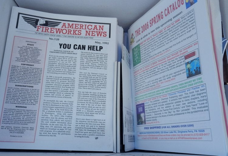 Item #26977 American Fireworks News, 141 issues from 1992-2006 PLUS extras. John M. Drews.