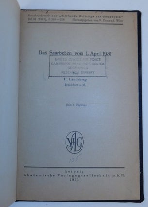 Item #27035 das saarbeben vom 1 april 1931. H. Landsberg