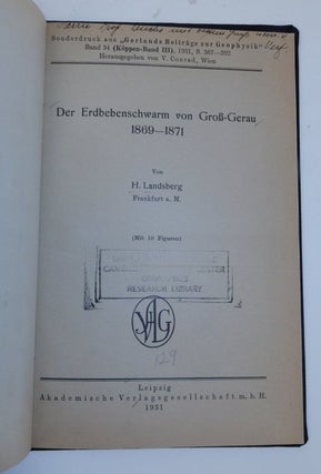 Item #27037 der erdbebenschwarm von Gross-Gerau 1869-1871. H. Landsberg
