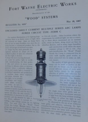 Item #27151 Wood Systems. Bulletin No.1028 - Enclosed Direct Current Multiple Series Arc Lamps...