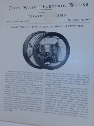 Item #27153 Wood Systems. Bulletin No.1065. High Torque Type K Single Phase Wattmeters November...