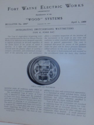 Item #27158 Wood Systems. Bulletin No.1085. Integrating Switchboard Wattmeters Type K, Form SAC...