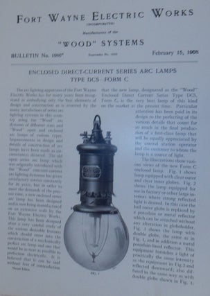 Item #27159 Wood Systems. Bulletin No.1086. Enclosed Direct-Current Series Arc Lamps Type...
