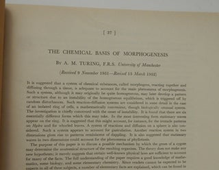 Item #27238 The Chemical Basis of Morphogenesis. A. M. Turing, Alan