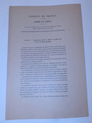 Item #27367 Physique. - Cheminement capillaire, diffusion et deplacement. M. Louis Lumiere