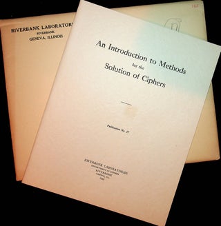 Item #27449 Riverbank Publications No. 17 An Introduction to Methods for the Solution of Ciphers....