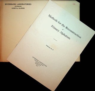 Item #27462 Riverbank Publications No. 21 Methods for the Reconstruction of Primary Alphabets....