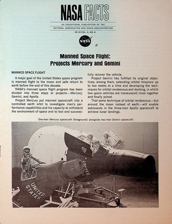 Item #27508 Manned Space Flight : Projects Mercury and Gemini. National Aeronautics, Space Administration, NASA.