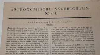 Babbage's Analytical Engine IN Astronomische Nachrichten Numbers 290 and 291