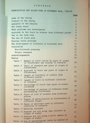 Ethnological and allied work on Southeast Asia, 1950-1966 : a summary report on a world survey of field problems & practices WITH Distribution of Ethnological and Allied Work iin Southeast Asia,, 1950-1966