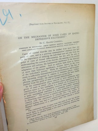 Item #27583 On the Mechanism of Some Cases of Manic-Depressive Excitement. C. Macfie Campbell