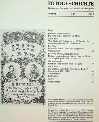 Fotogeschichte - Beiträge zur Geschichte und Ästhetik der Fotografie : Jahrgang 1 Heft 2 1981