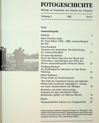 Fotogeschichte - Beiträge zur Geschichte und Ästhetik der Fotografie : Jahrgang 2 Heft 6 1982