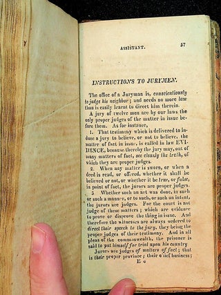 The Farmer and mechanic's pocket assistant. : In two parts. Part 1--containing, the most useful and necessary forms of writing, which commonly occur between man and man--with practical remarks. : Part 2--containing, coins of the U. States--Rules for reducing the currencies of the different states into each other--A table of simple interest, at 6 per cent, for a week, months, or year--Table showing the value of dollars--Table reducing pence and shillings to cents--Weights & measures of the United States, &c. : Together with, Instructions to jurymen. By Chief Justice Hawles. : (Being a choice help for all those who are qualified by law to serve as jurors.).