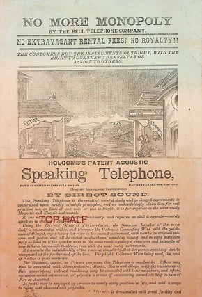 [ Advertising "broadside" ] No More Monopoly by the Bell Telephone Company ... Holcomb's Patent Acoustic Speaking Telephone ...