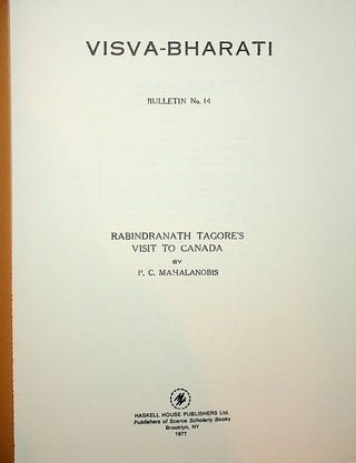 Item #27778 Visva-Bharati Bulletin No. 14 : Rabindranath Tagore's Visit to Canada [ and Japan ] [...
