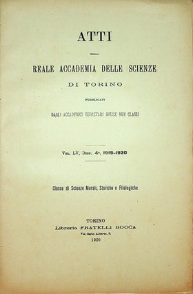 Item #27797 Atti Della Reale Accademia Delle Scienze Di Torino Pubblicati Dagli Accademici...