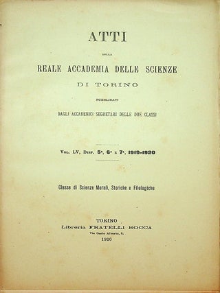 Item #27798 Atti Della Reale Accademia Delle Scienze Di Torino Pubblicati Dagli Accademici...