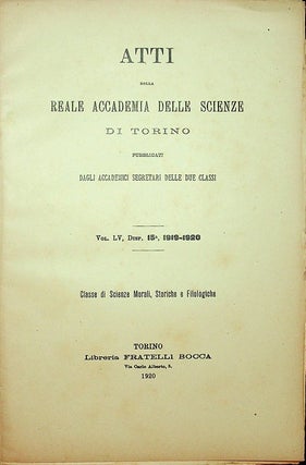 Item #27801 Atti Della Reale Accademia Delle Scienze Di Torino Pubblicati Dagli Accademici...