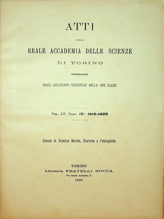 Item #27802 Atti Della Reale Accademia Delle Scienze Di Torino Pubblicati Dagli Accademici...