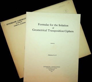 Item #27999 Riverbank Publications No. 19 Formulae for the Solution of Geometrical Transposition...